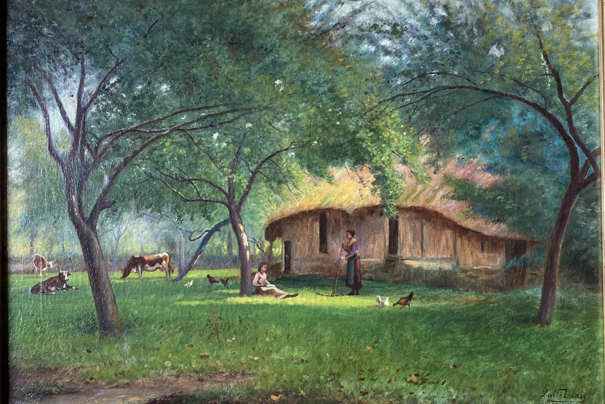 Charming Rural Scene Signed l'Abbé Donis – Oil On Canvas, 19th Century-photo-2