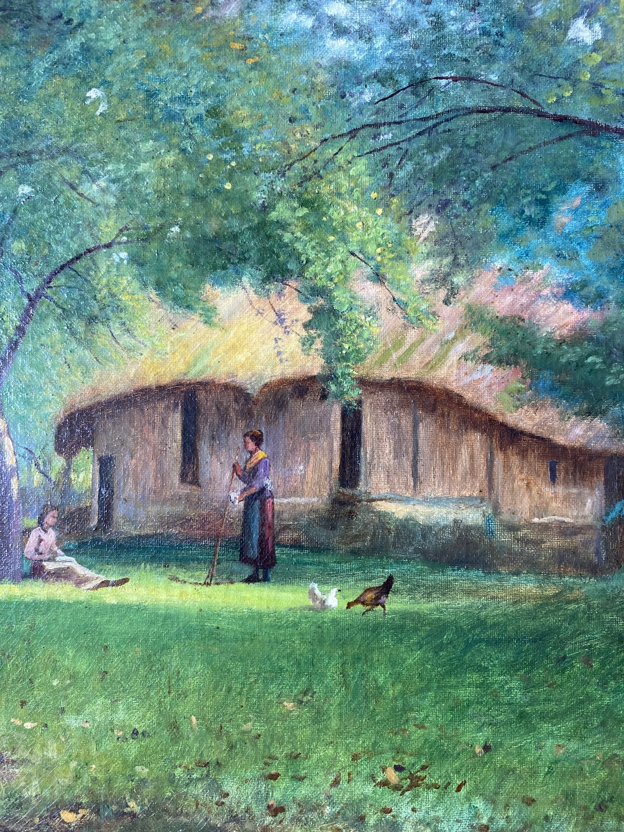 Charming Rural Scene Signed l'Abbé Donis – Oil On Canvas, 19th Century-photo-4