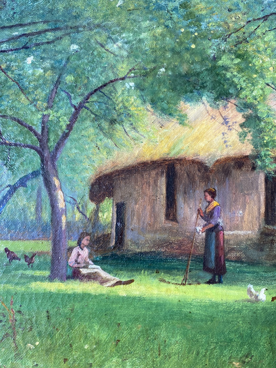 Charming Rural Scene Signed l'Abbé Donis – Oil On Canvas, 19th Century-photo-4