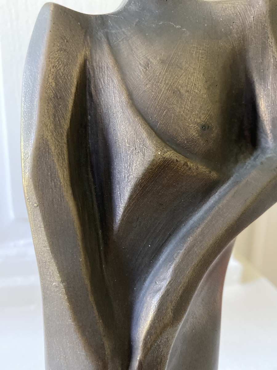Paire de sculptures modernistes en bronze signées DIZA – Couple stylisé-photo-1