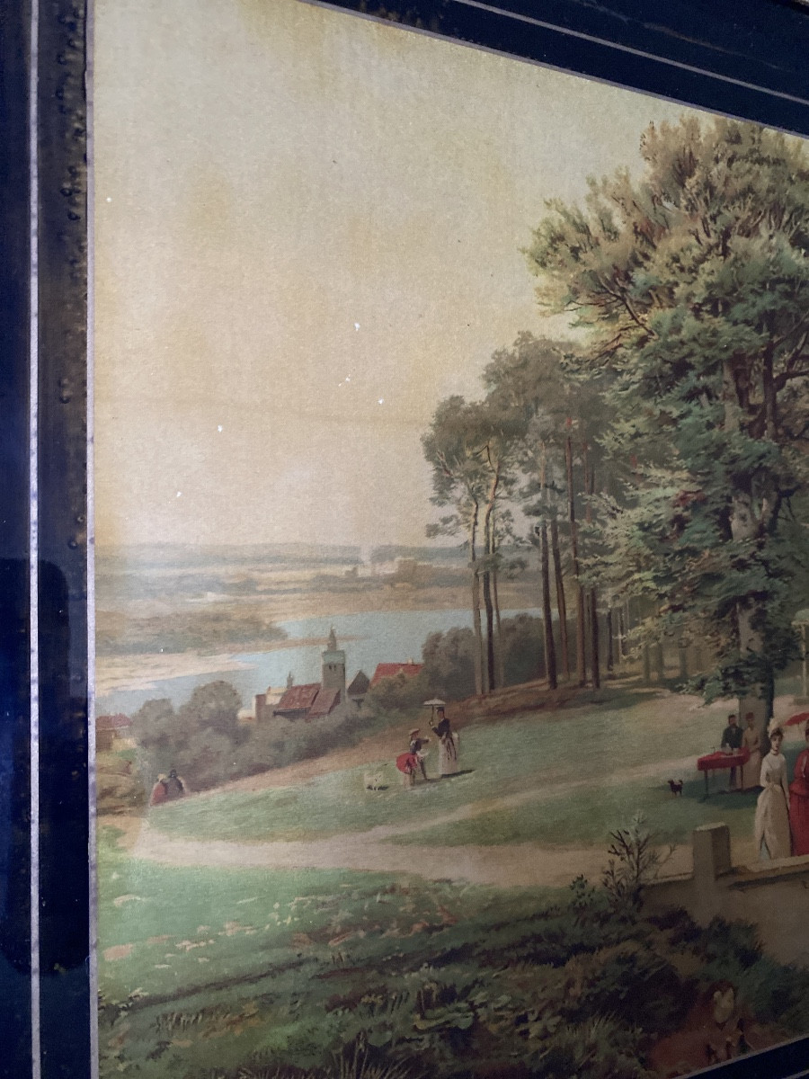 Polychrome Glass Painting – Scene Of Bourgeois Life Circa 1880-photo-3