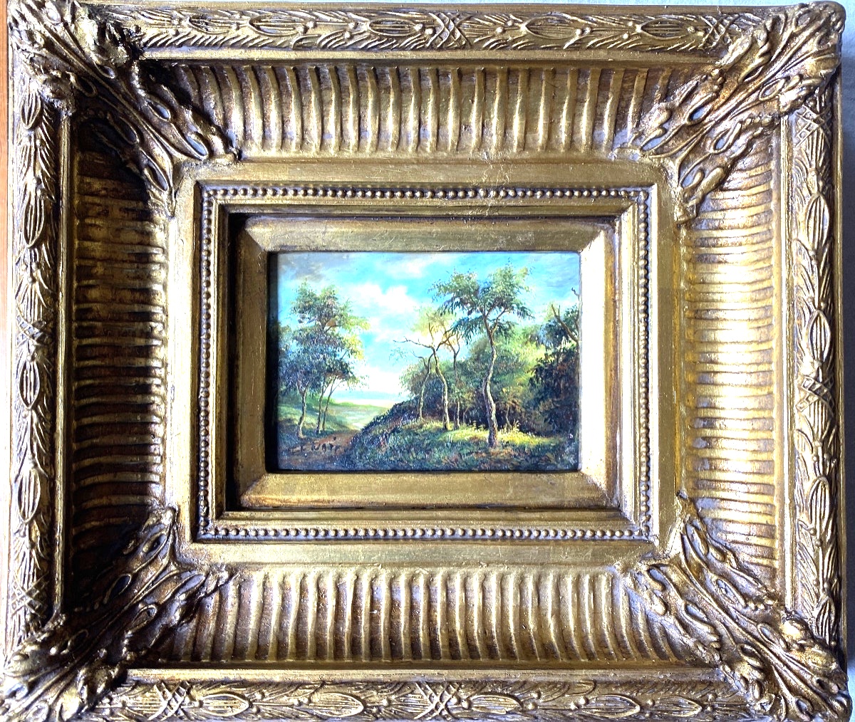 LEONARD ANDRÉ (1945) Huile sur panneau «Chemin boisé »