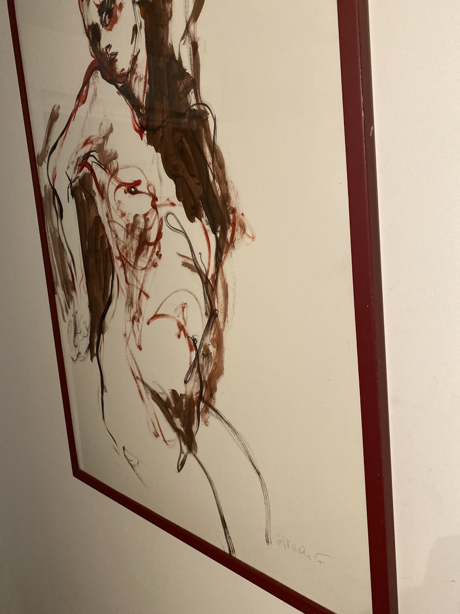 Large Signed 20th Century Expressionist Nude Sakhri Farida 103 X 73 Cm-photo-1