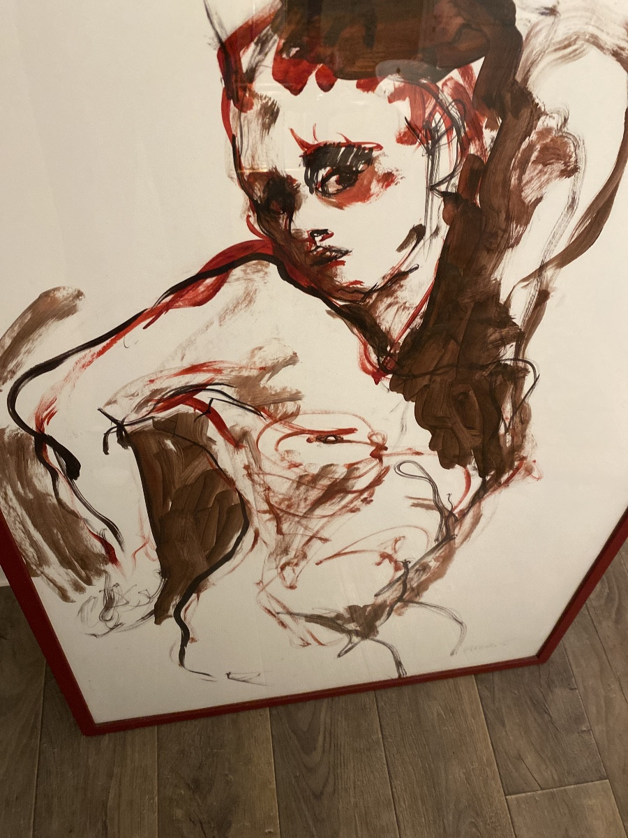 Large Signed 20th Century Expressionist Nude Sakhri Farida 103 X 73 Cm-photo-6