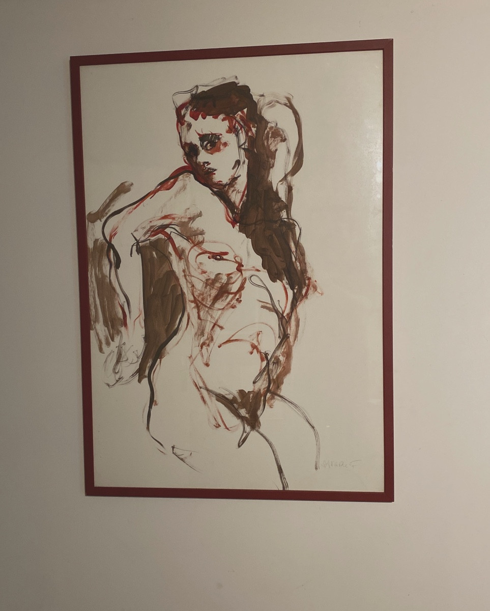 Large Signed 20th Century Expressionist Nude Sakhri Farida 103 X 73 Cm