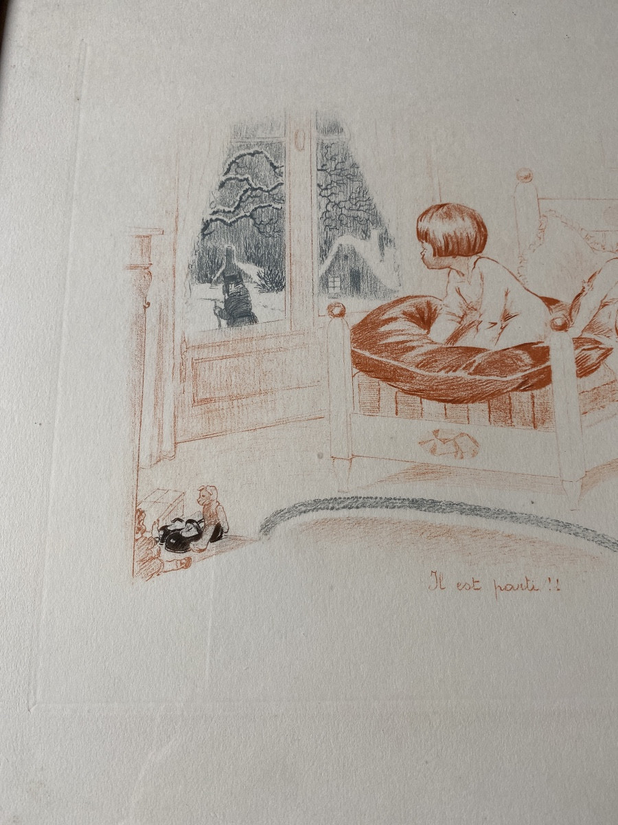 Émile Renaudin (pseudonyme E. Naudy) – Suite de trois lithographies rehaussées et signées au cr-photo-1