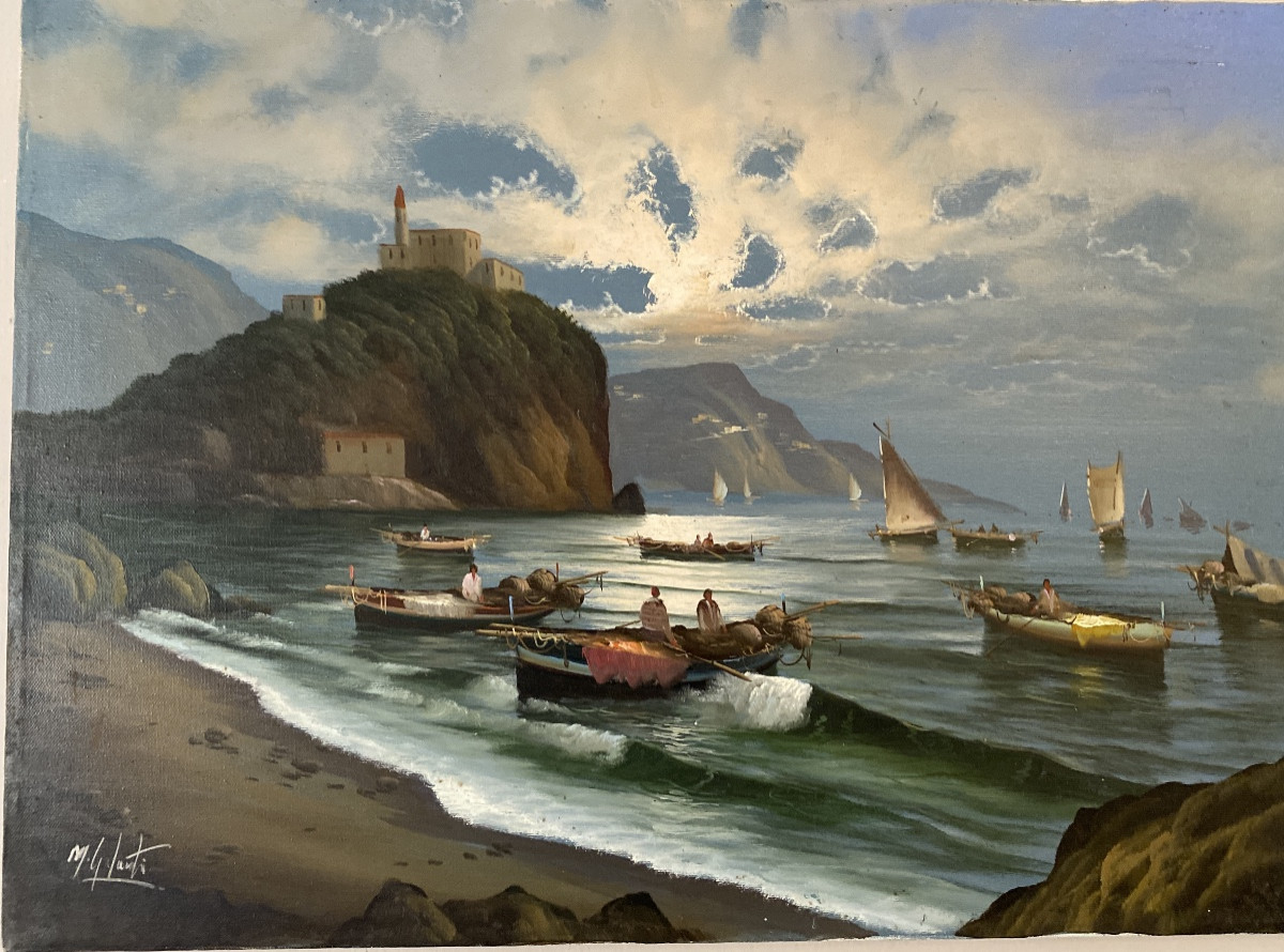 Mario GALANTI (Naples 1923 – 1998) Marina ligure – Tellaro, la chiesa di San Giorgio .-photo-6