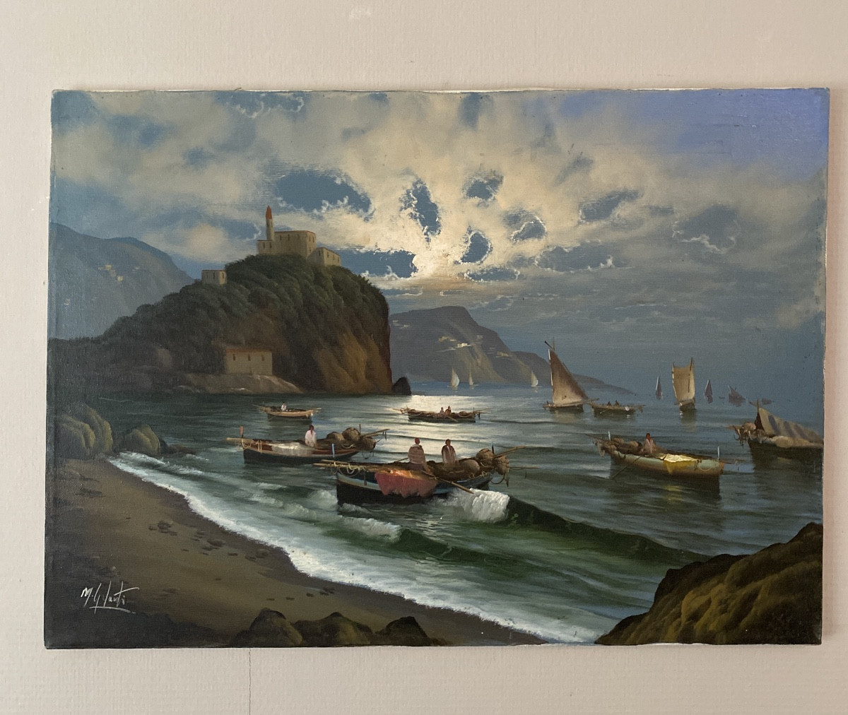 Mario GALANTI (Naples 1923 – 1998) Marina ligure – Tellaro, la chiesa di San Giorgio .