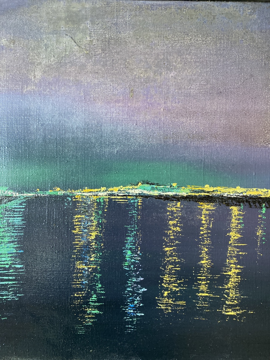 Illuminated Port – Night View Of The Sea Artist: Anne-françoise Comte-rommens (20th-21st Centuries)-photo-3