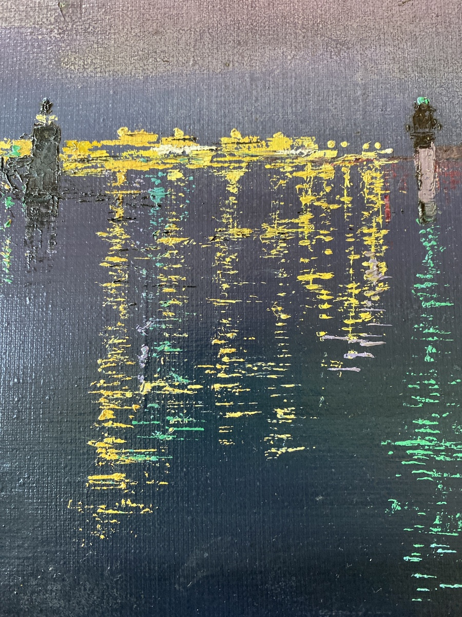 Illuminated Port – Night View Of The Sea Artist: Anne-françoise Comte-rommens (20th-21st Centuries)-photo-1