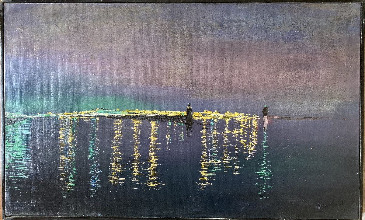 Illuminated Port – Night View Of The Sea Artist: Anne-françoise Comte-rommens (20th-21st Centuries)