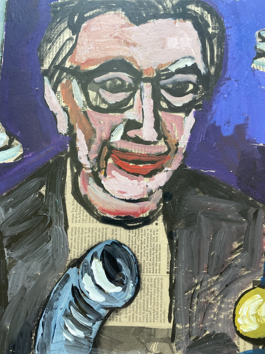 “jean-loup Bézos – Portrait Of Claude Viseux – Mixed Media On Landes Press”-photo-3