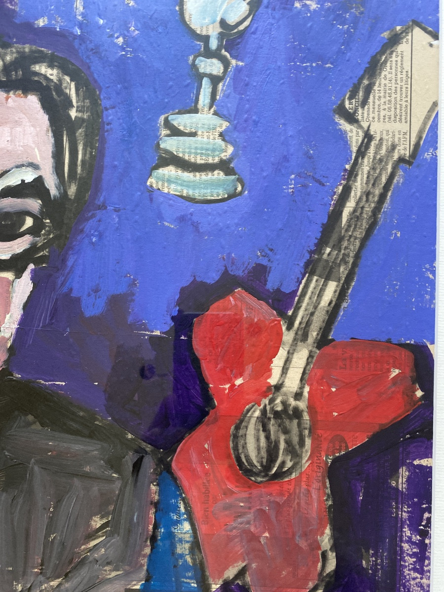 “jean-loup Bézos – Portrait Of Claude Viseux – Mixed Media On Landes Press”-photo-4