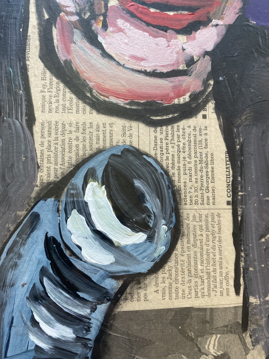 “jean-loup Bézos – Portrait Of Claude Viseux – Mixed Media On Landes Press”-photo-5