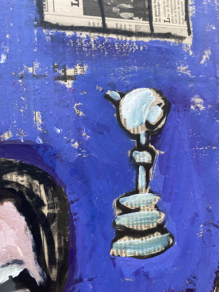 “jean-loup Bézos – Portrait Of Claude Viseux – Mixed Media On Landes Press”-photo-6