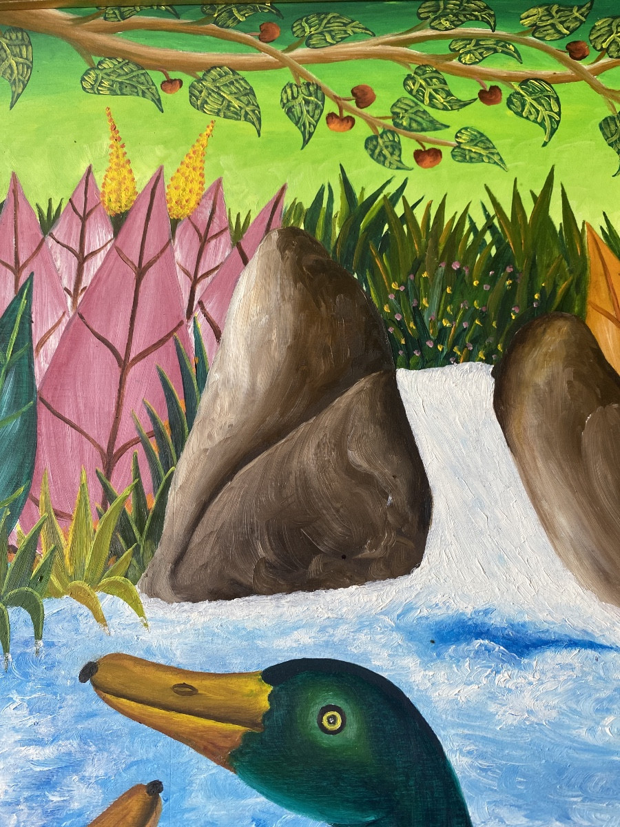 Adam Leontus (1923-1986) – Scène tropicale aux canards Huile sur bois.-photo-7