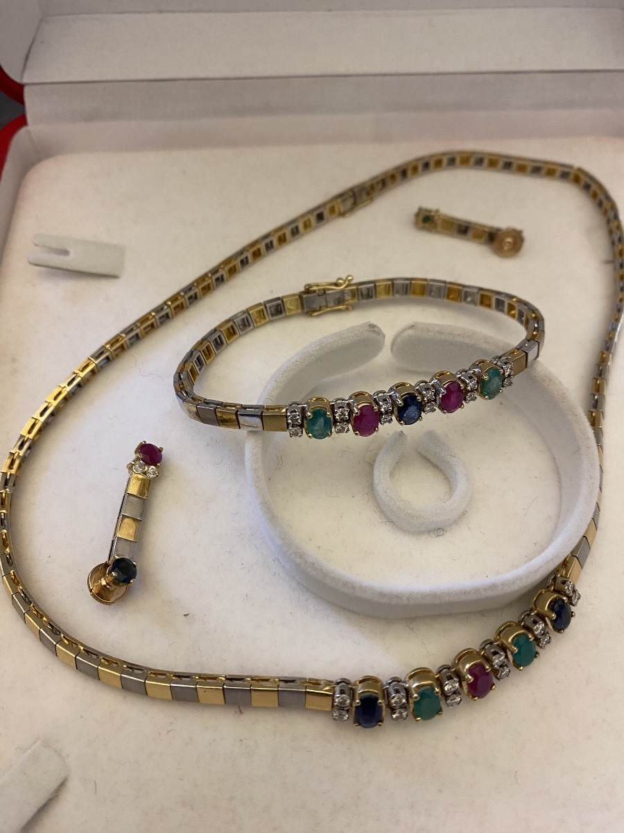 Set In 18-carat (750/1000)yellow And White Gold Set With Precious Stones: Rubies, Sapphires,-photo-2