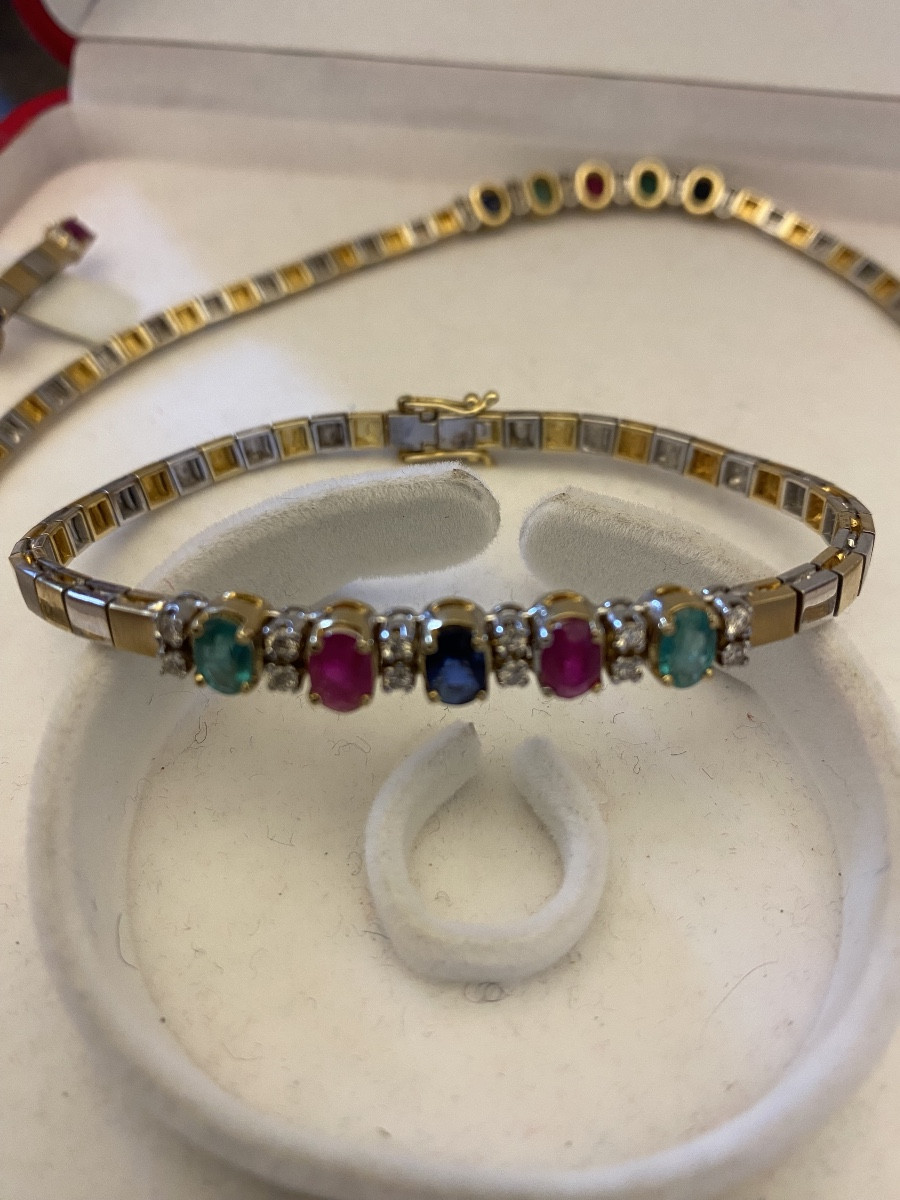 Set In 18-carat (750/1000)yellow And White Gold Set With Precious Stones: Rubies, Sapphires,-photo-3