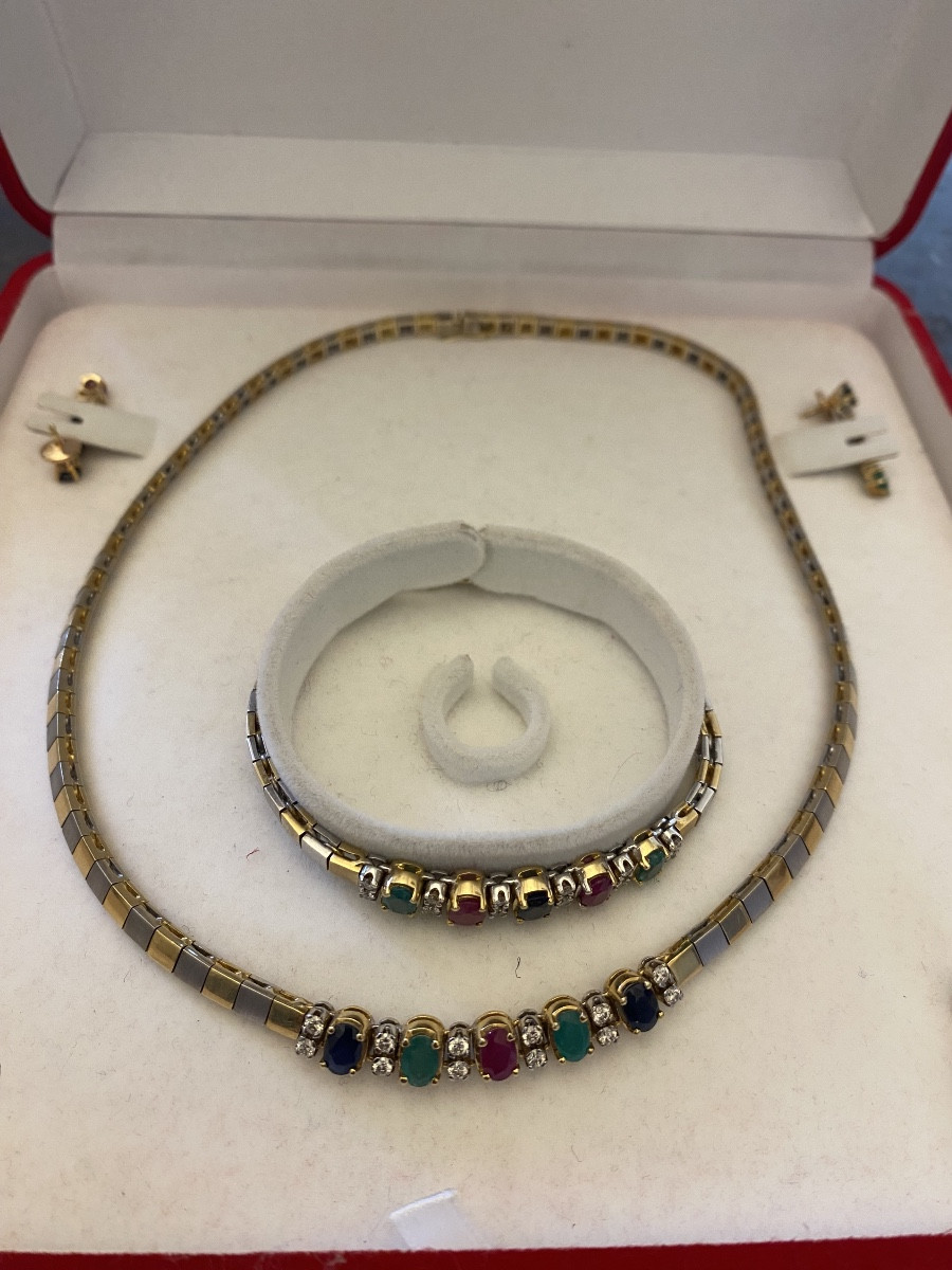 Set In 18-carat (750/1000)yellow And White Gold Set With Precious Stones: Rubies, Sapphires,-photo-4