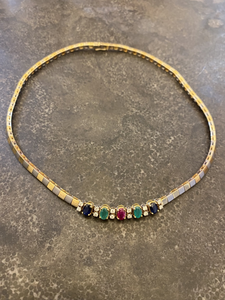 Set In 18-carat (750/1000)yellow And White Gold Set With Precious Stones: Rubies, Sapphires,-photo-1