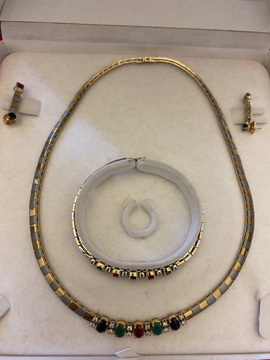 Set In 18-carat (750/1000)yellow And White Gold Set With Precious Stones: Rubies, Sapphires,-photo-5