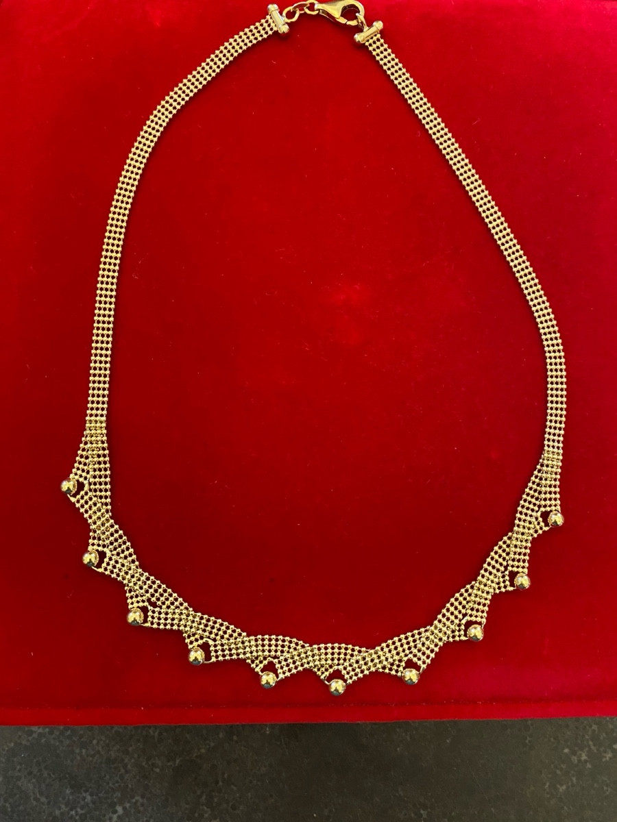 Parure collier et boucles d’oreilles en or jaune 18 carats (750/1000)-photo-4