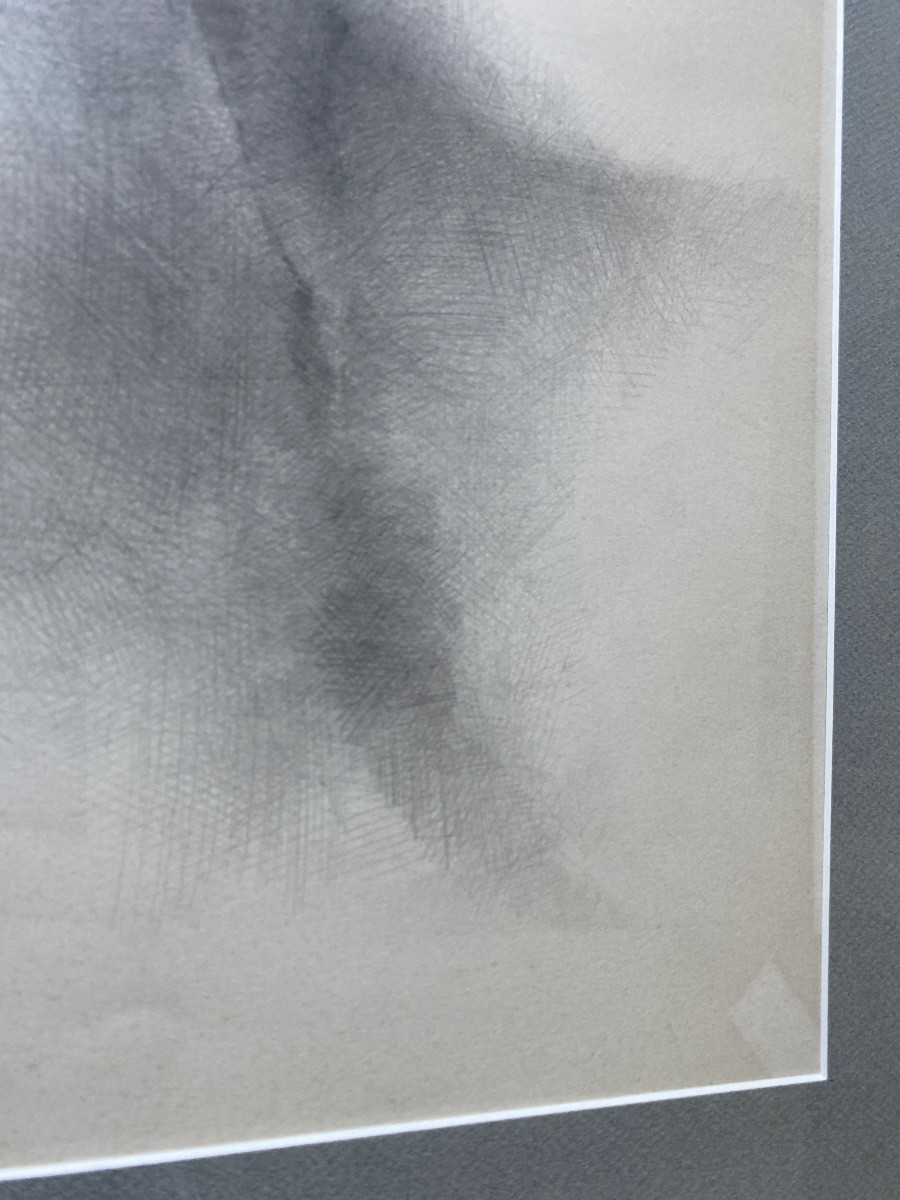 François CRABIT (XXe) Composition abstraite, 1980 Fusain et estompe sur papier-photo-1