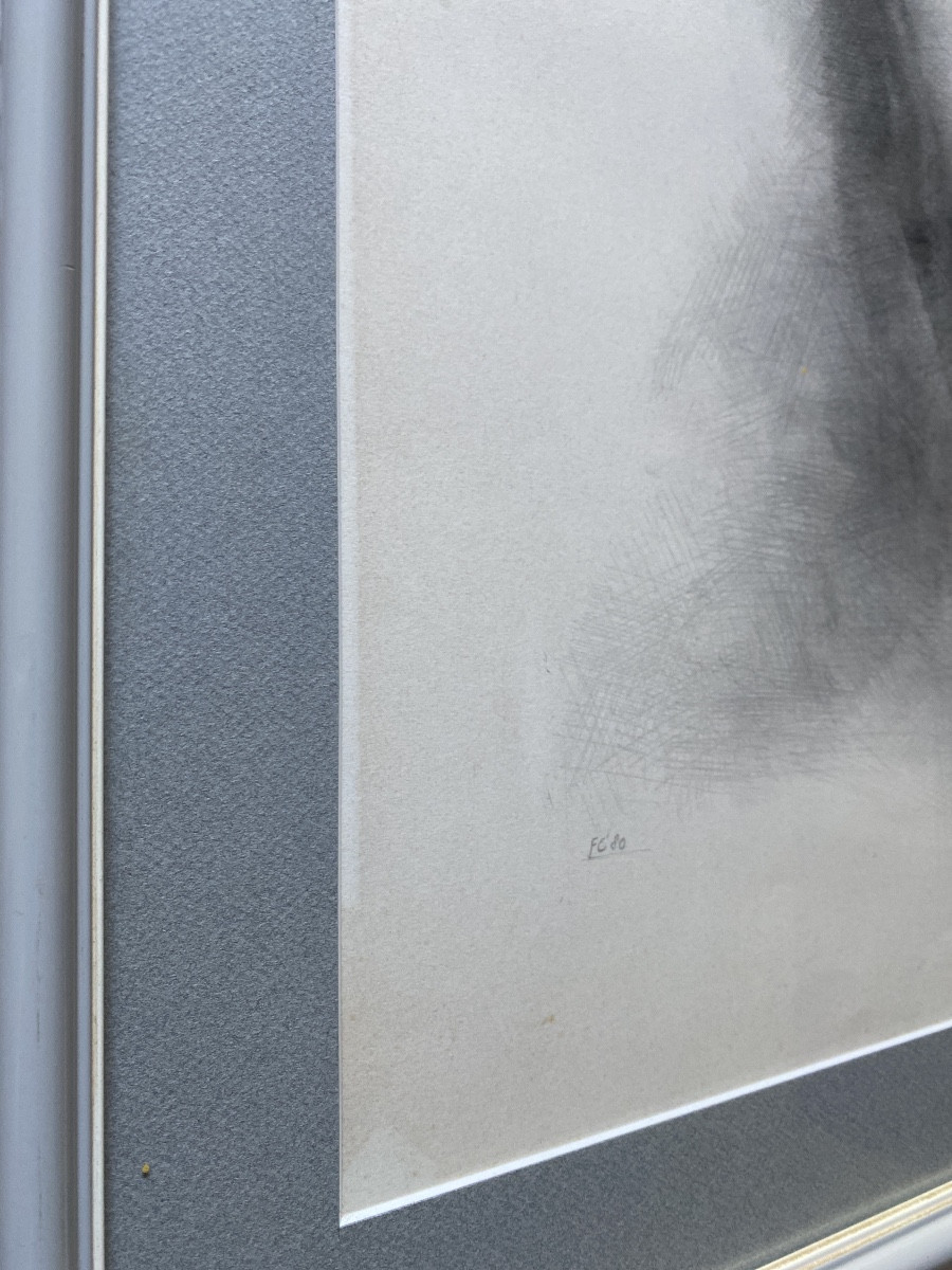 François CRABIT (XXe) Composition abstraite, 1980 Fusain et estompe sur papier-photo-2