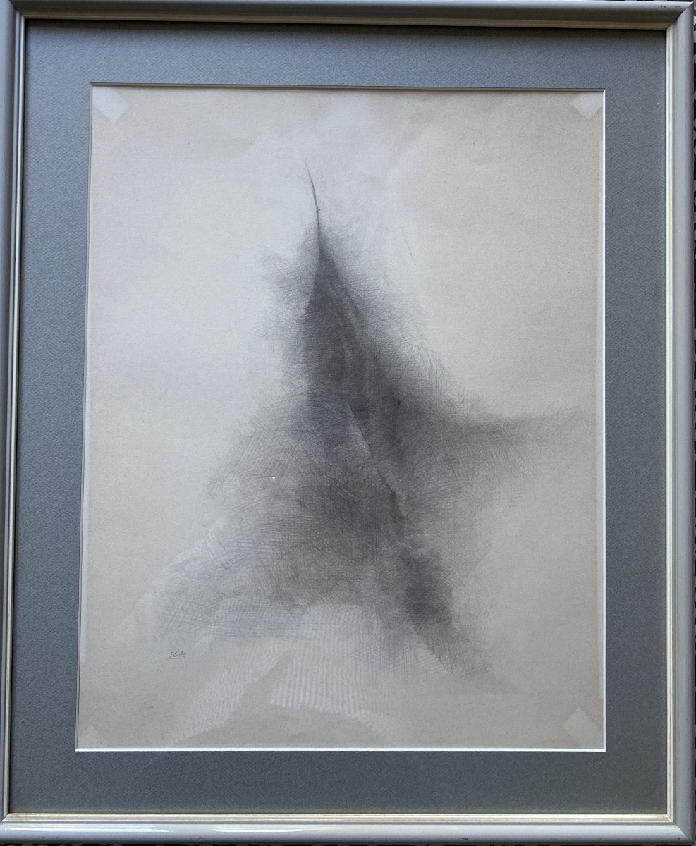 François CRABIT (XXe) Composition abstraite, 1980 Fusain et estompe sur papier