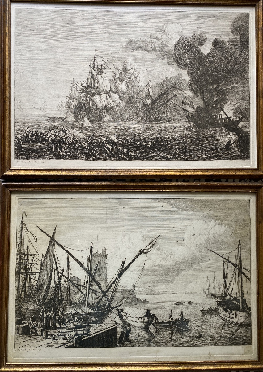  Pair Of Antique Engravings – Adrien Manglard (1695–1760), Rome 1753