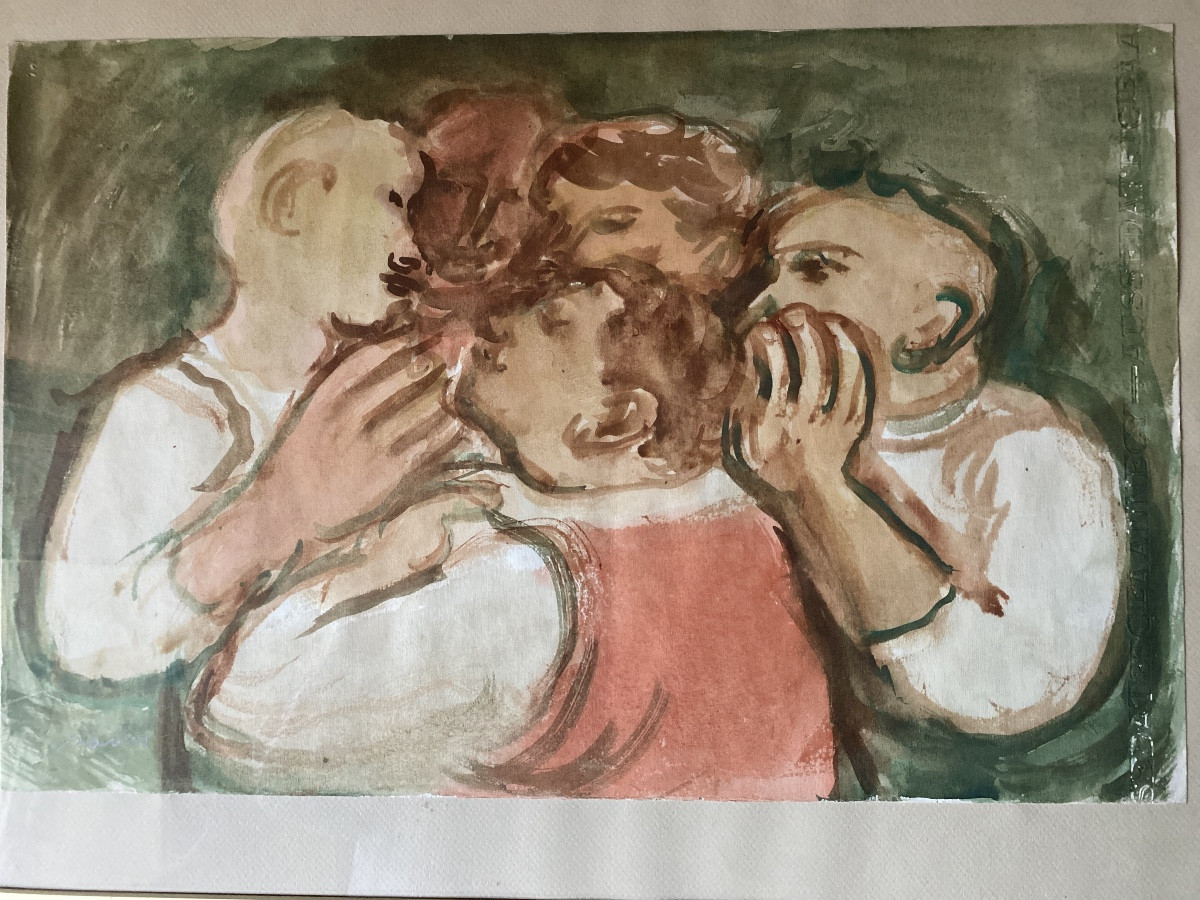 Maurice-louis Savin (1894-1973) “the Conversation” Watercolor On Watermarked Arches Paper.-photo-1
