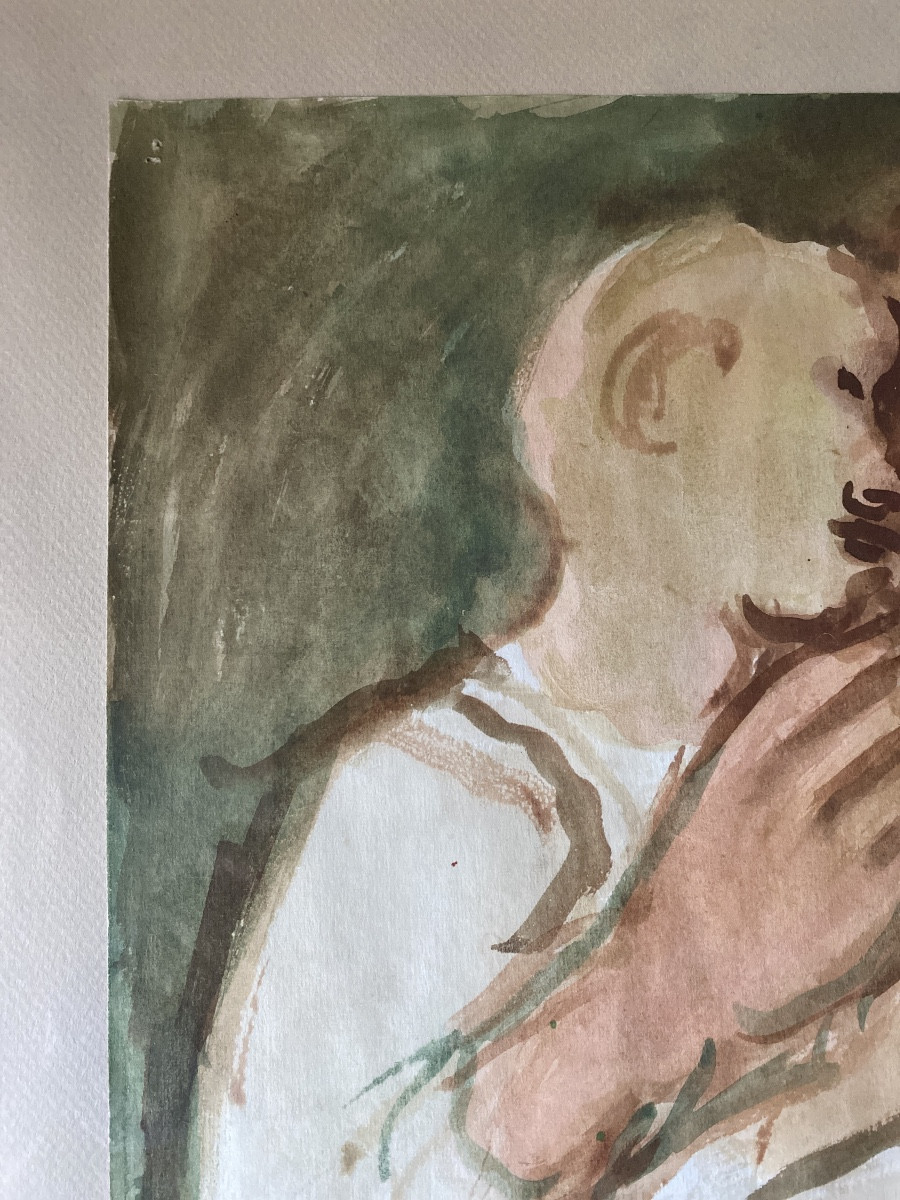 Maurice-louis Savin (1894-1973) “the Conversation” Watercolor On Watermarked Arches Paper.-photo-5