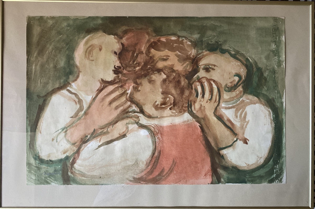 Maurice-louis Savin (1894-1973) “the Conversation” Watercolor On Watermarked Arches Paper.