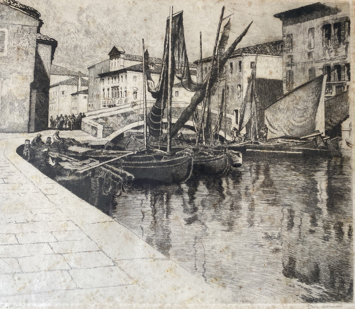 Pierre Labrouche (1861–1921) The Port Of Biscay Original Etching-photo-1