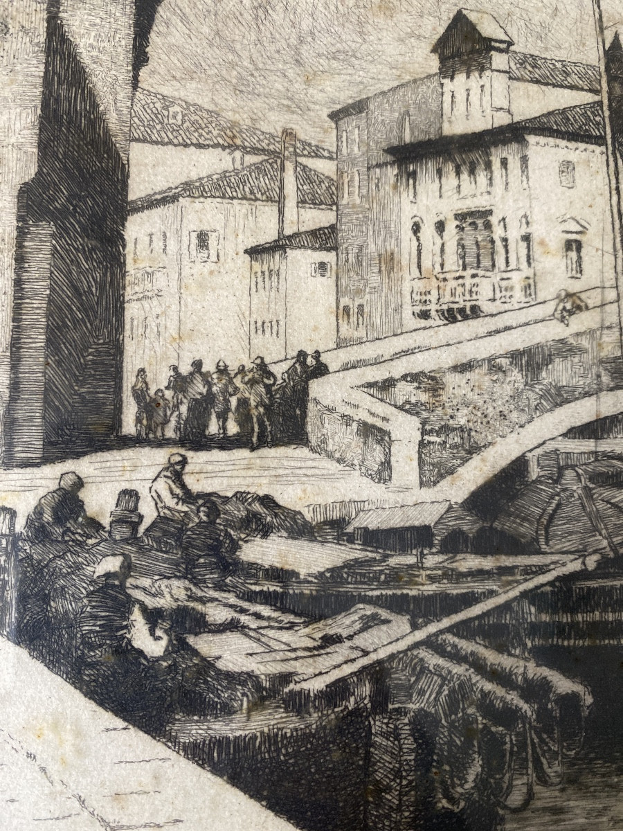 Pierre Labrouche (1861–1921) The Port Of Biscay Original Etching-photo-2