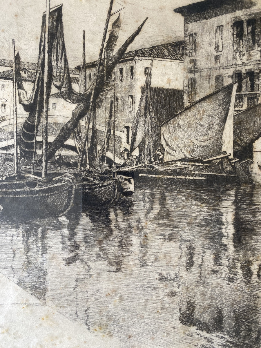 Pierre Labrouche (1861–1921) The Port Of Biscay Original Etching-photo-3