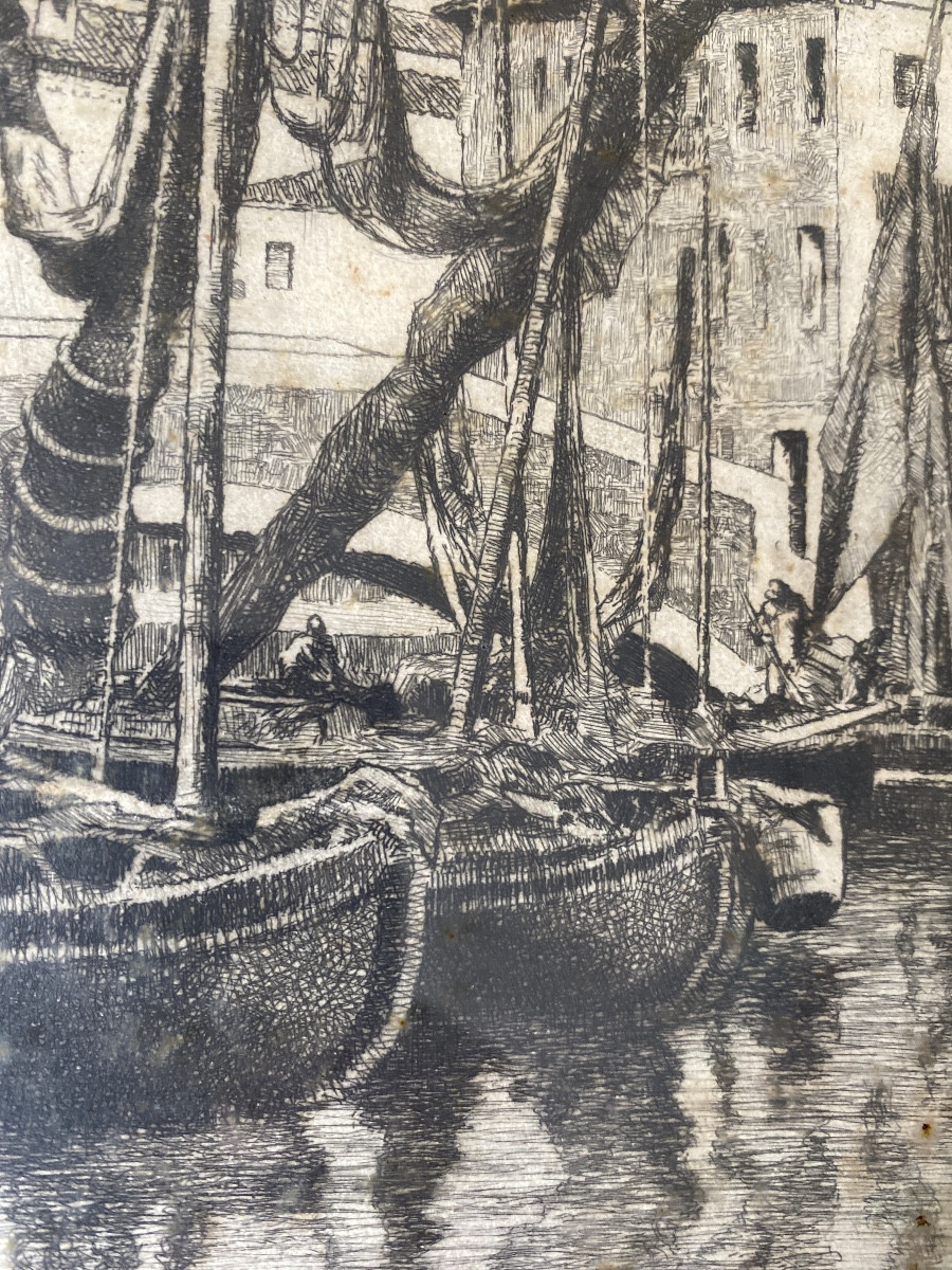 Pierre Labrouche (1861–1921) The Port Of Biscay Original Etching-photo-8