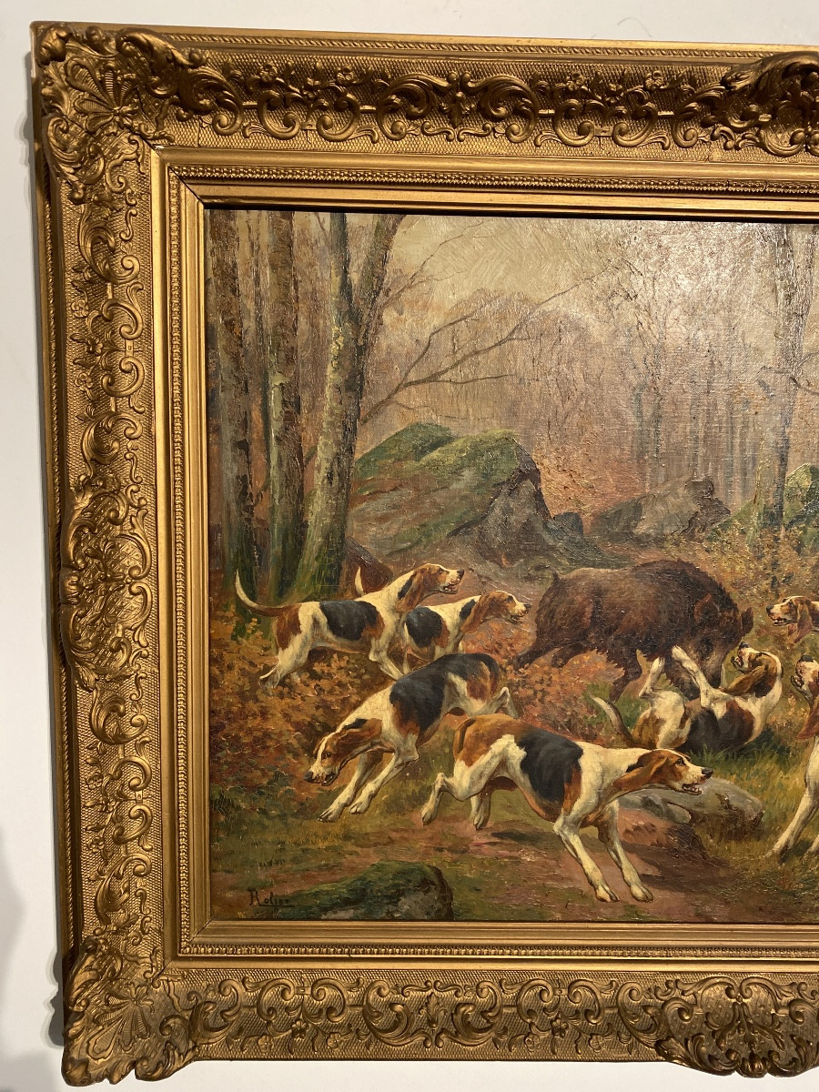 Rolier (actif fin XIXᵉ – début XXᵉ siècle) Chasse à courre au sanglier-photo-2