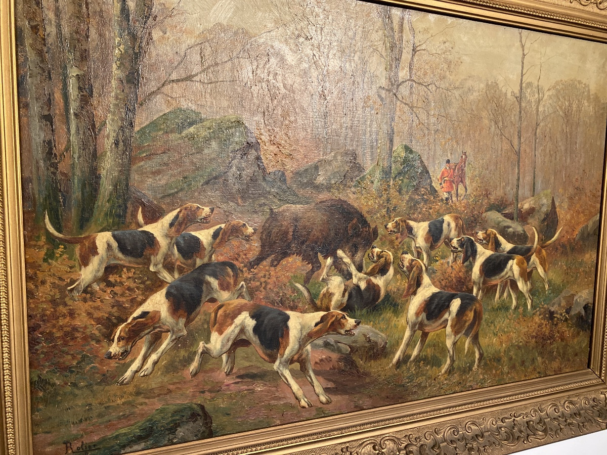 Rolier (actif fin XIXᵉ – début XXᵉ siècle) Chasse à courre au sanglier-photo-3