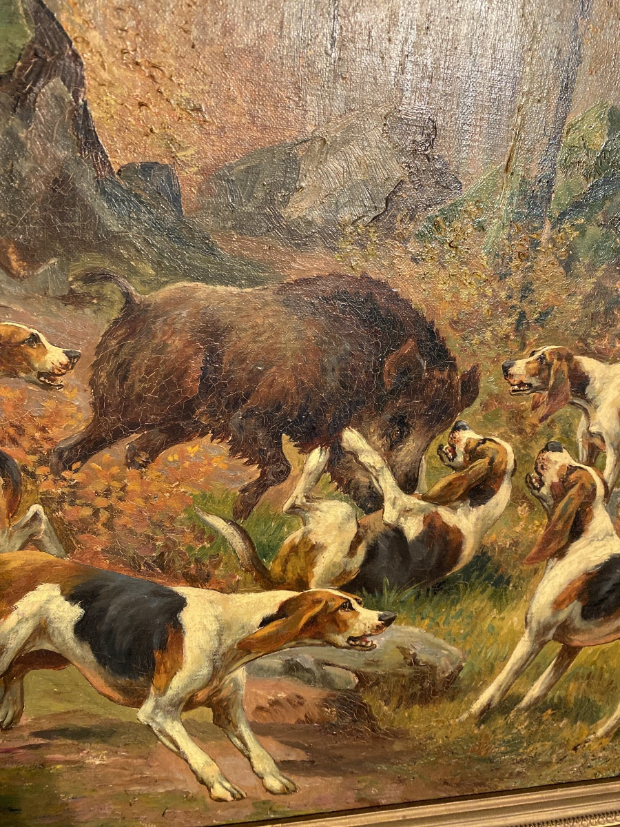 Rolier (actif fin XIXᵉ – début XXᵉ siècle) Chasse à courre au sanglier-photo-2