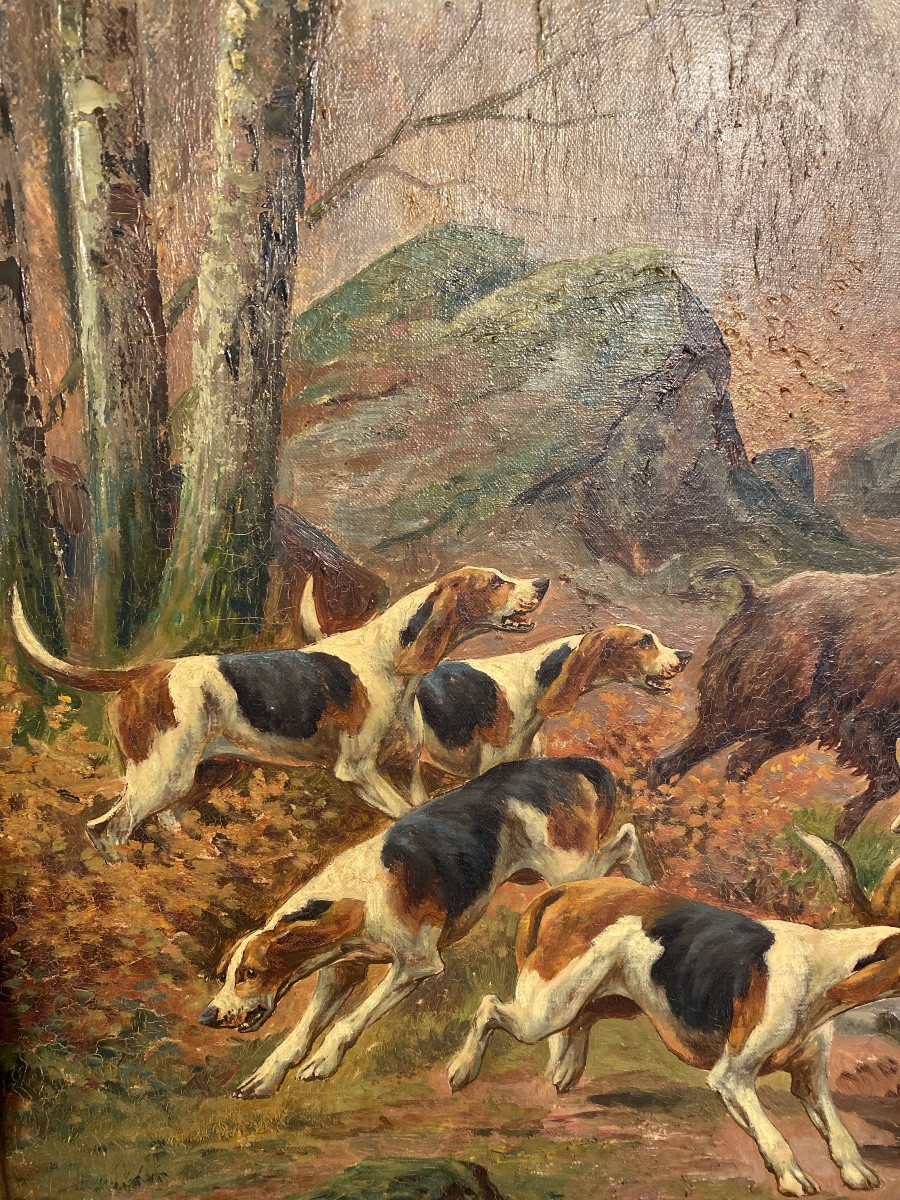 Rolier (actif fin XIXᵉ – début XXᵉ siècle) Chasse à courre au sanglier-photo-3