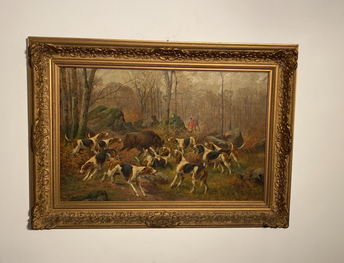 Rolier (actif fin XIXᵉ – début XXᵉ siècle) Chasse à courre au sanglier-photo-5