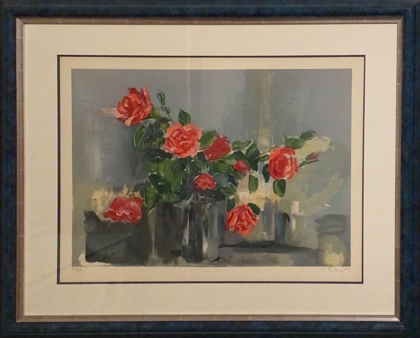 Louis Travert (1919) – Original Lithograph Signed “bouquet Of Roses”