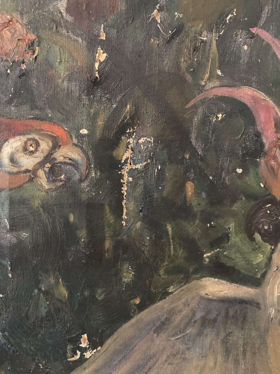 Georges Bergès (1870-1934) — “parrots And Cockatoos In The Orange Trees” Large Art Deco Oil Painting -photo-6