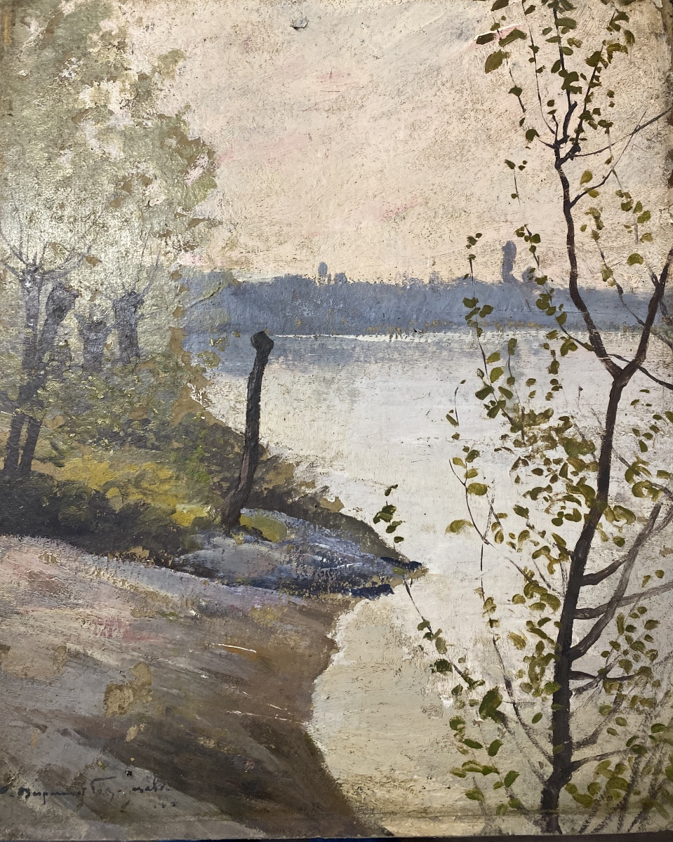 Xavier DESPARRET-FITZGERALD (1861-1941)  Bord de Garonne Huile sur panneau signée en bas à gauc