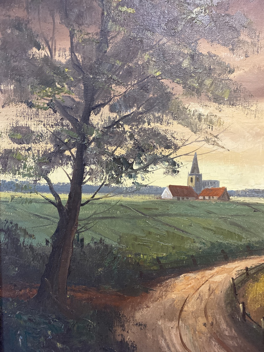 R. Dubuc – Rural Landscape At Dusk Oil On Canvas – 102 X 82 Cm-photo-4