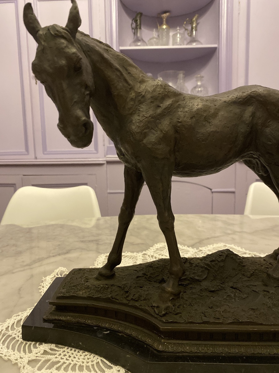 Solid Bronze – Mare And Her Foal. Antique Cast, C. 1970–1990-photo-2