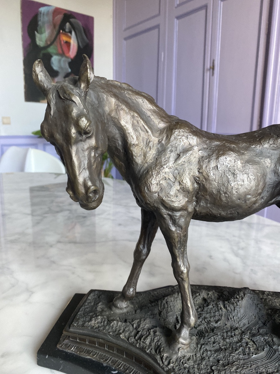 Solid Bronze – Mare And Her Foal. Antique Cast, C. 1970–1990-photo-2