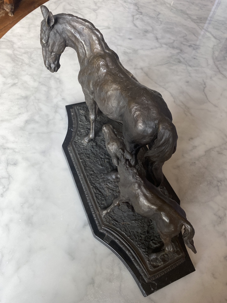 Solid Bronze – Mare And Her Foal. Antique Cast, C. 1970–1990-photo-4