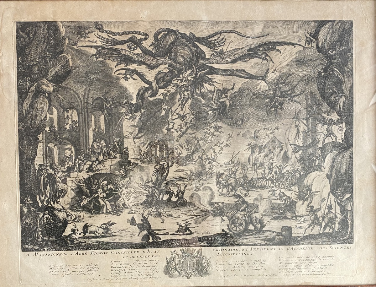 GRANDE GRAVURE ANCIENNE D’APRÈS JACQUES CALLOT – “LA TENTATION DE SAINT ANTOINE”